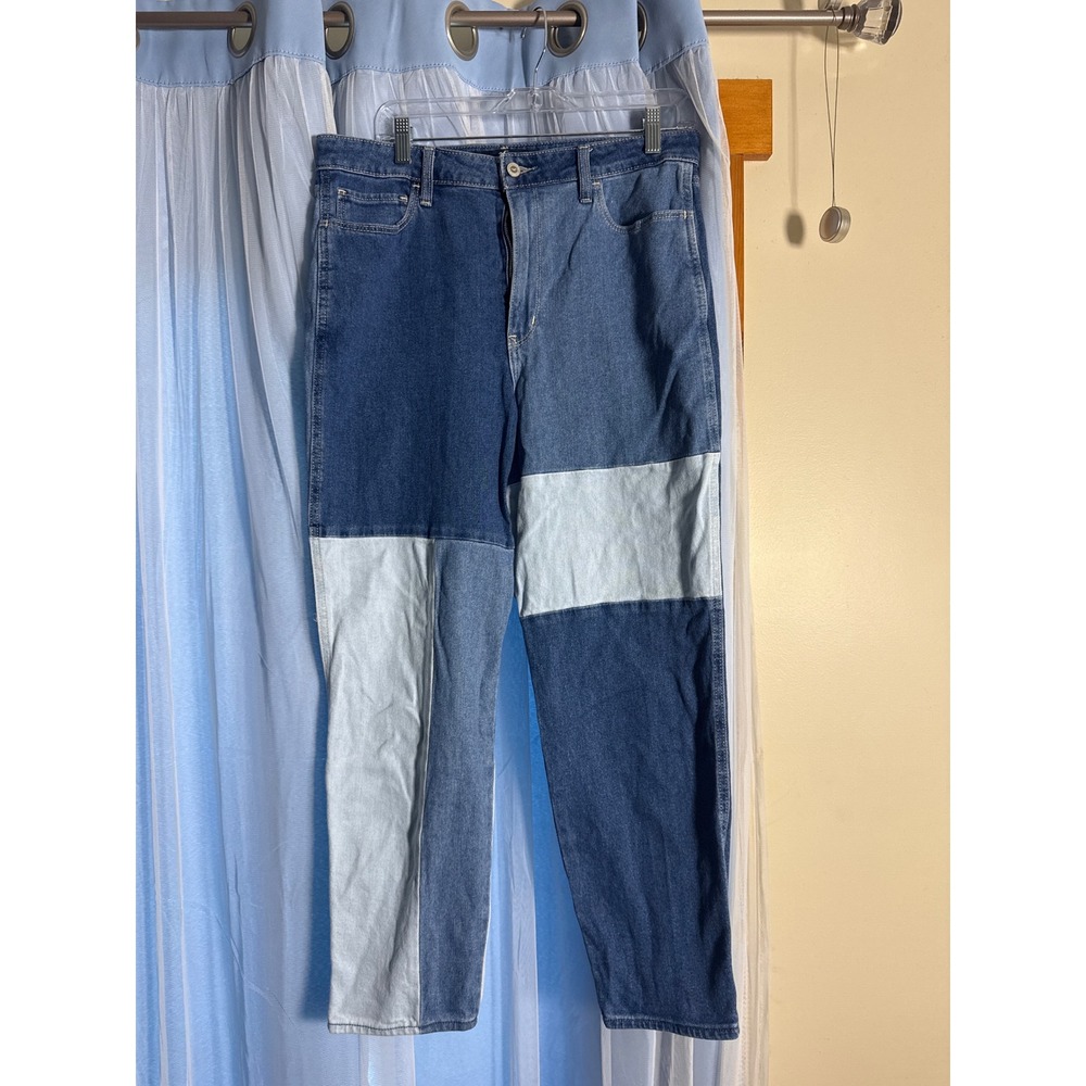 Hollister Jeans Women 13R Ultra High-Rise Mom Jean Blue Patchwork EUC